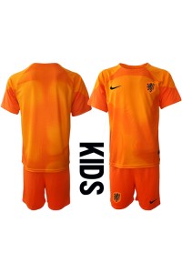 Nederland Doelman Babytruitje Uit tenue Kind WK 2022 Korte Mouw (+ Korte broeken)